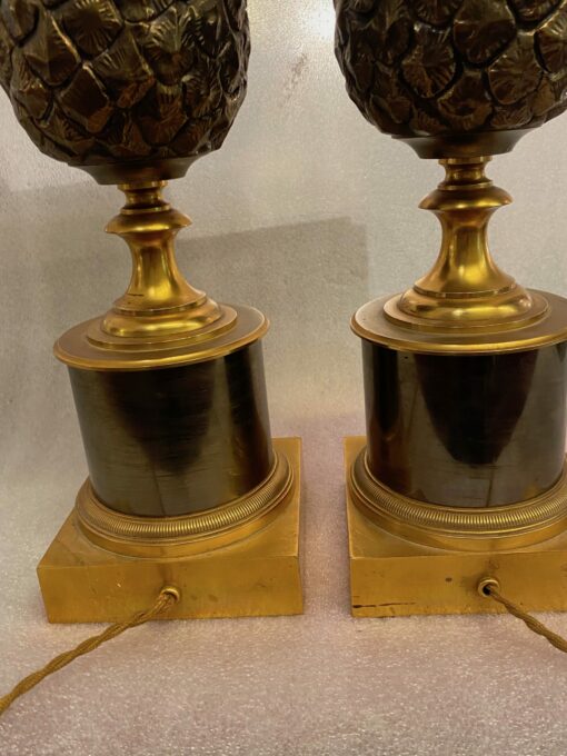 1950/70 Paire De Lampes à l’Ananas en Bronze Maison Charles Non Signées – Image 12