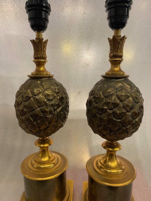 1950/70 Paire De Lampes à l’Ananas en Bronze Maison Charles Non Signées – Image 10