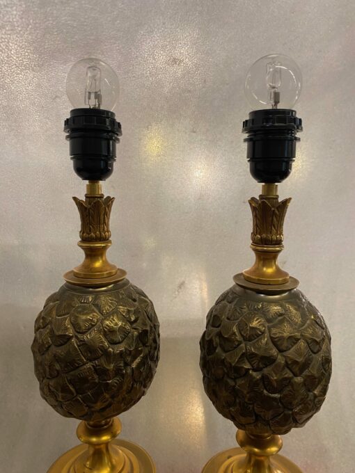 1950/70 Paire De Lampes à l’Ananas en Bronze Maison Charles Non Signées – Image 9