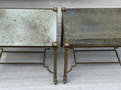 1950/70′ Pair of Side Tables Maison Jansen Aged Oxidized Mirror Trays 59.5 X 46 X H 43.5 cm