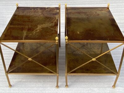1950/70′ Pair of Side Tables Maison Bagués Trays In Aged Oxidized Brass 50 X 42 X H 54 cm