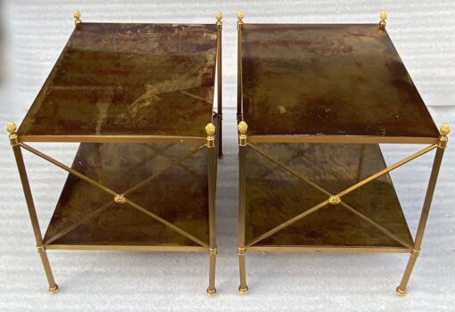 1950/70′ Pair of Side Tables Maison Bagués Trays In Aged Oxidized Brass 50 X 42 X H 54 cm