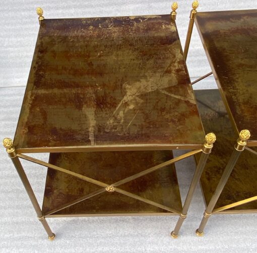 1950/70′ Pair of Side Tables Maison Bagués Trays In Aged Oxidized Brass 50 X 42 X H 54 cm - Image 13
