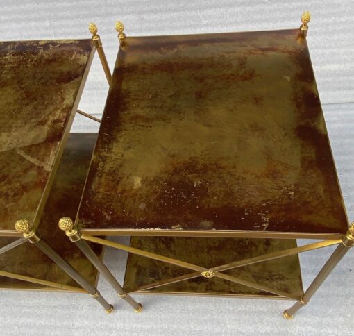 1950/70′ Pair of Side Tables Maison Bagués Trays In Aged Oxidized Brass 50 X 42 X H 54 cm - Image 12