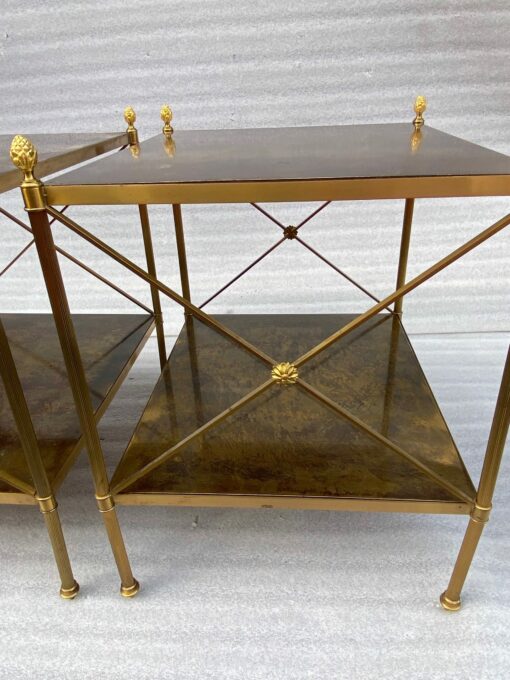 1950/70′ Pair of Side Tables Maison Bagués Trays In Aged Oxidized Brass 50 X 42 X H 54 cm - Image 8