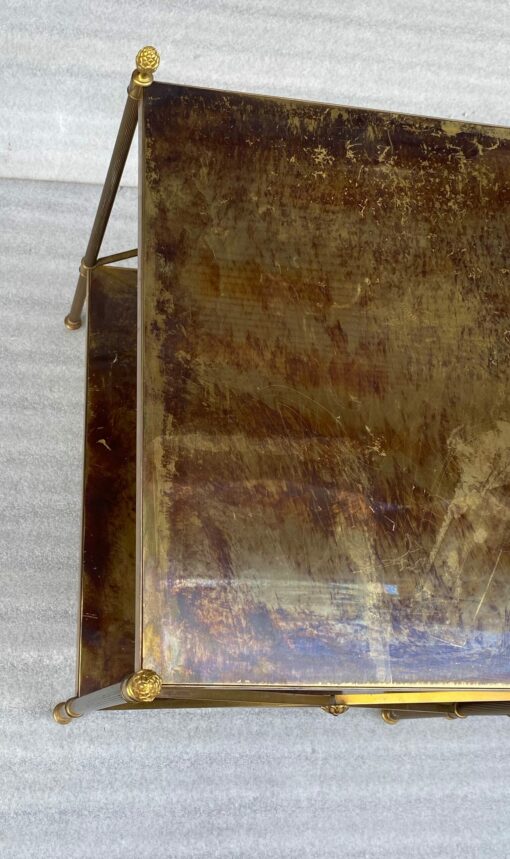 1950/70′ Pair of Side Tables Maison Bagués Trays In Aged Oxidized Brass 50 X 42 X H 54 cm - Image 7