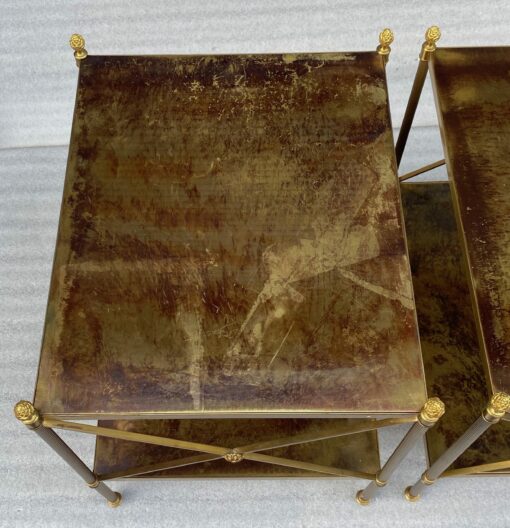 1950/70′ Pair of Side Tables Maison Bagués Trays In Aged Oxidized Brass 50 X 42 X H 54 cm - Image 6