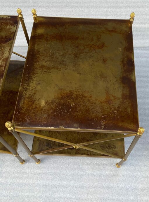 1950/70′ Pair of Side Tables Maison Bagués Trays In Aged Oxidized Brass 50 X 42 X H 54 cm - Image 5