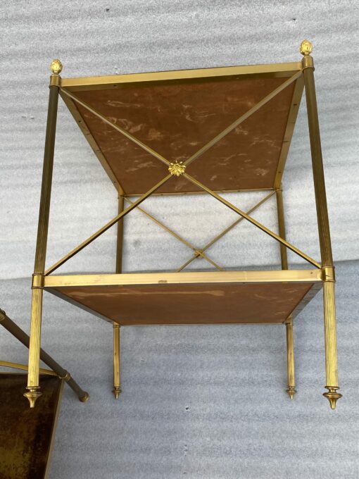 1950/70′ Pair of Side Tables Maison Bagués Trays In Aged Oxidized Brass 50 X 42 X H 54 cm - Image 4