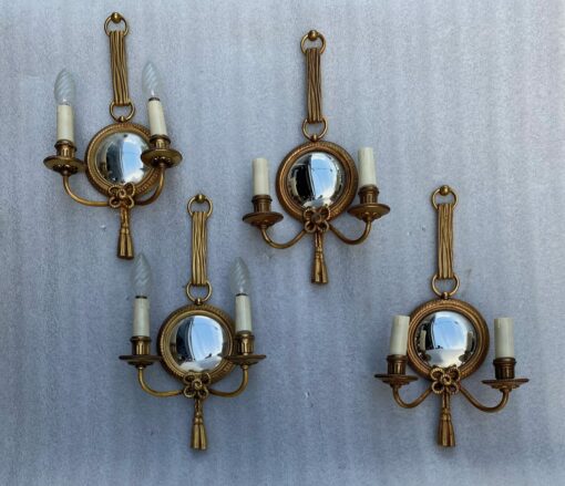 1950/70′ 2 Pairs of Sconces in Gilted Bronze With Convex Mirror Petitot Signed - Image 14