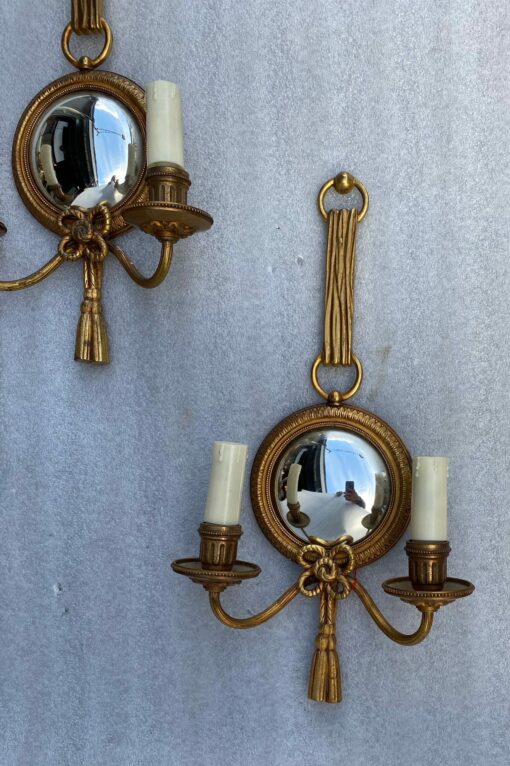 1950/70′ 2 Pairs of Sconces in Gilted Bronze With Convex Mirror Petitot Signed - Image 13