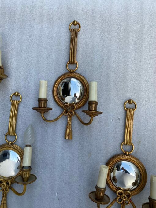 1950/70′ 2 Pairs of Sconces in Gilted Bronze With Convex Mirror Petitot Signed - Image 12
