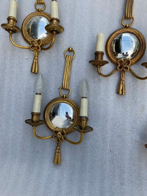 1950/70′ 2 Pairs of Sconces in Gilted Bronze With Convex Mirror Petitot Signed - Image 11