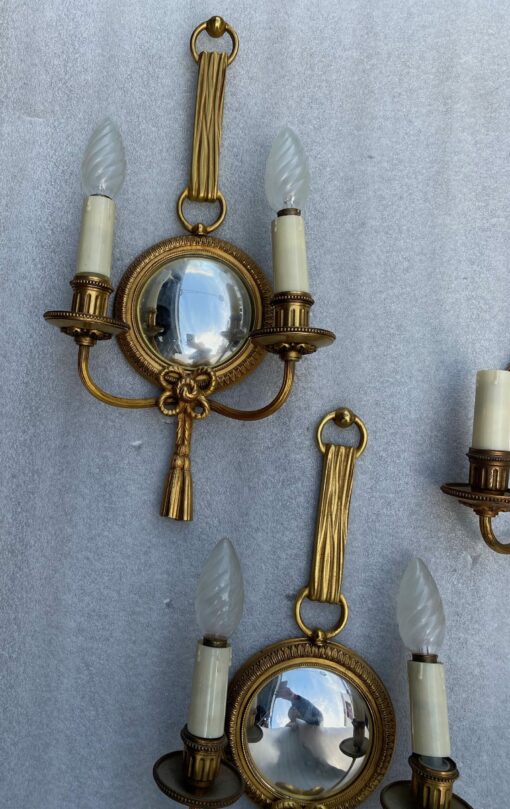 1950/70′ 2 Pairs of Sconces in Gilted Bronze With Convex Mirror Petitot Signed - Image 10