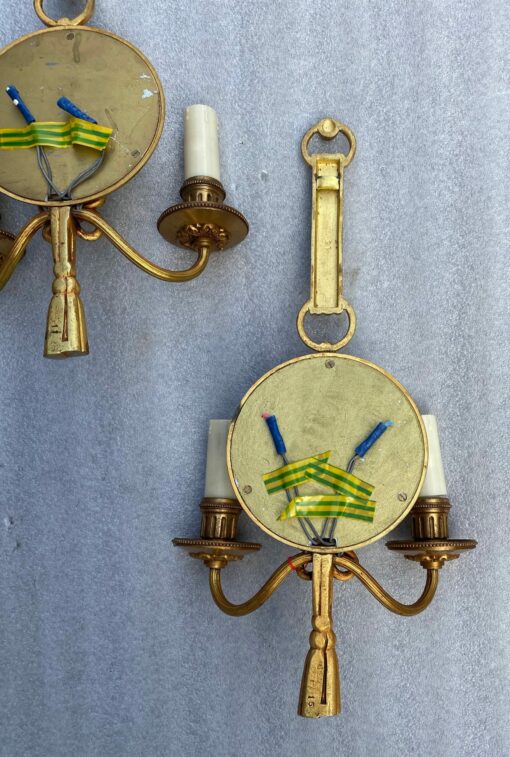 1950/70′ 2 Pairs of Sconces in Gilted Bronze With Convex Mirror Petitot Signed - Image 9