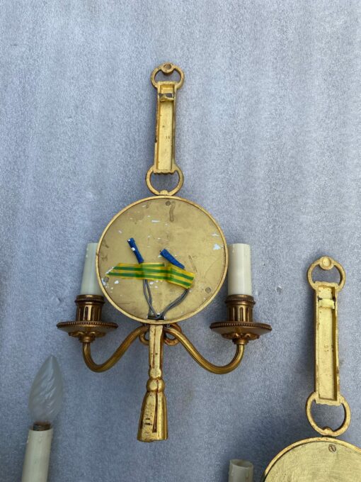 1950/70′ 2 Pairs of Sconces in Gilted Bronze With Convex Mirror Petitot Signed - Image 8
