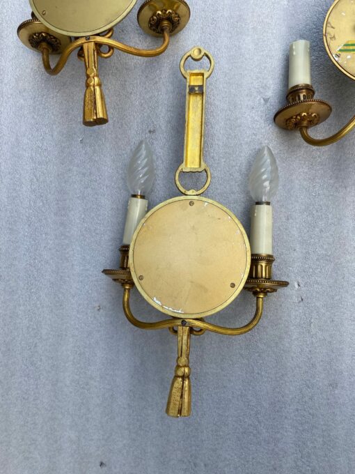 1950/70′ 2 Pairs of Sconces in Gilted Bronze With Convex Mirror Petitot Signed - Image 7