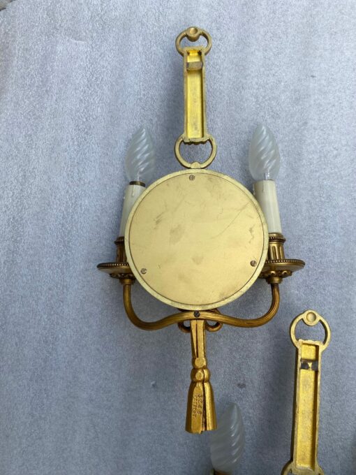 1950/70′ 2 Pairs of Sconces in Gilted Bronze With Convex Mirror Petitot Signed - Image 6