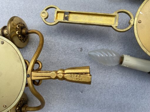 1950/70′ 2 Pairs of Sconces in Gilted Bronze With Convex Mirror Petitot Signed - Image 4