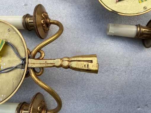 1950/70′ 2 Pairs of Sconces in Gilted Bronze With Convex Mirror Petitot Signed - Image 3