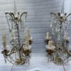 1950′ Paire De Lampes Girandoles Bronze 4 Bras Pampilles Et Poignards Baccarat H 66 cm – Image 2