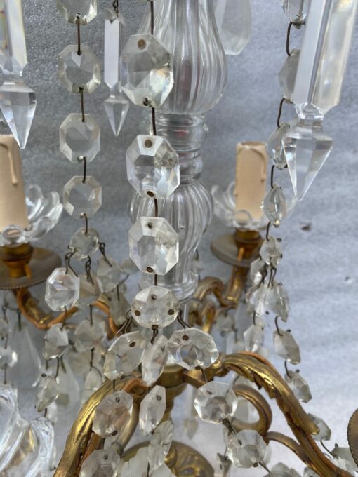 1950′ Paire De Lampes Girandoles Bronze 4 Bras Pampilles Et Poignards Baccarat H 66 cm – Image 14