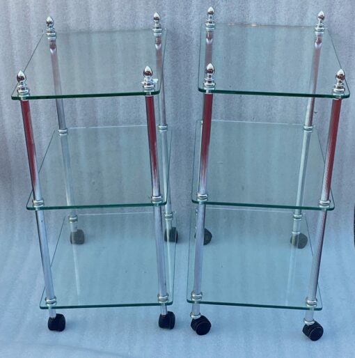 1970/80 ′ Pair Of Shelves On Wheels With 3 Levels in The Style of Maison Baguès Chromed Brass And Glass 32 x 28 X H 67 cm - Image 10