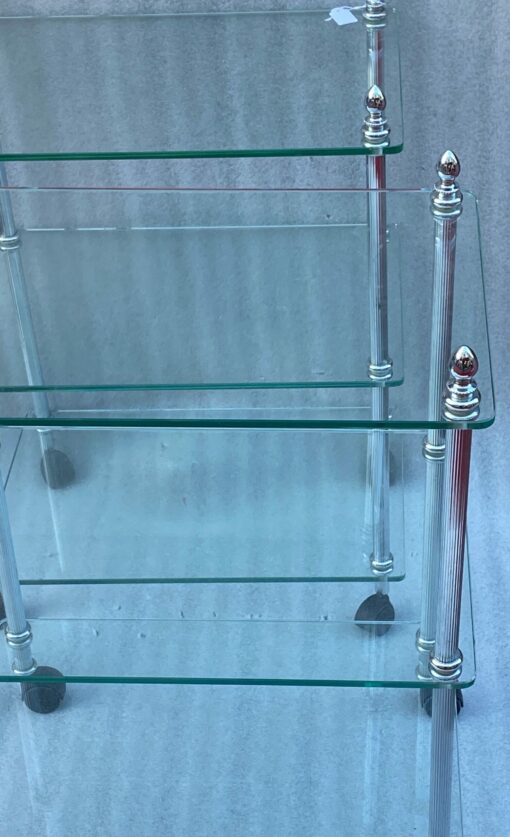 1970/80 ′ Pair Of Shelves On Wheels With 3 Levels in The Style of Maison Baguès Chromed Brass And Glass 32 x 28 X H 67 cm - Image 9