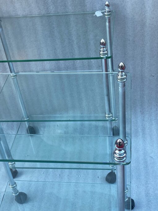 1970/80 ′ Pair Of Shelves On Wheels With 3 Levels in The Style of Maison Baguès Chromed Brass And Glass 32 x 28 X H 67 cm - Image 6
