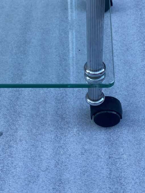 1970/80 ′ Pair Of Shelves On Wheels With 3 Levels in The Style of Maison Baguès Chromed Brass And Glass 32 x 28 X H 67 cm - Image 5