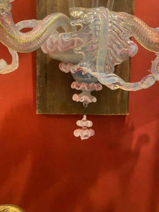 1950/70 ‘Murano Chandelier with 8 Light Arms in Opalescent Blue Glass and Pink Glass Paste With Sconces Pair - Image 14