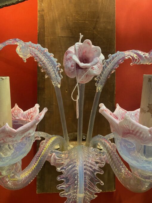 1950/70 ‘Murano Chandelier with 8 Light Arms in Opalescent Blue Glass and Pink Glass Paste With Sconces Pair - Image 15