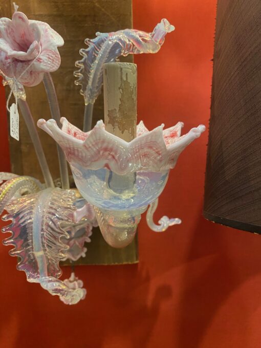 1950/70 ‘Murano Chandelier with 8 Light Arms in Opalescent Blue Glass and Pink Glass Paste With Sconces Pair - Image 16