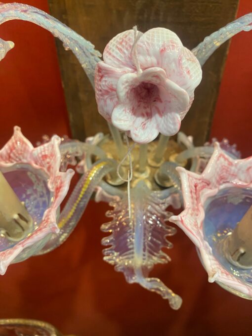 1950/70 ‘Murano Chandelier with 8 Light Arms in Opalescent Blue Glass and Pink Glass Paste With Sconces Pair - Image 20