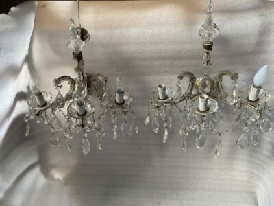 1940/50 'Pair Of Bohemian Crystal Dagger Sconces Marie Therese