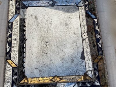 1970/80 Louis 14 Style Venice Mirror With Blue Glass Ornaments 94 X 82 cm