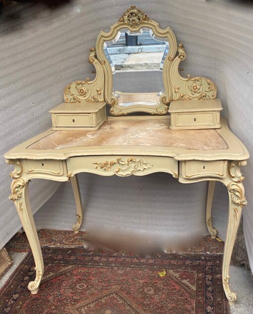 1950′ Painted Wood Dressing Table Crossbow Shape Signed A. Bastet A Lyon 105 X 65 cm - Image 11