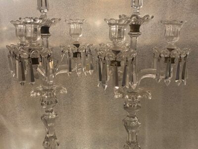 1950′ Pair of Candlesticks 3 Branches Pedestals Decorated With Stars BACCARAT