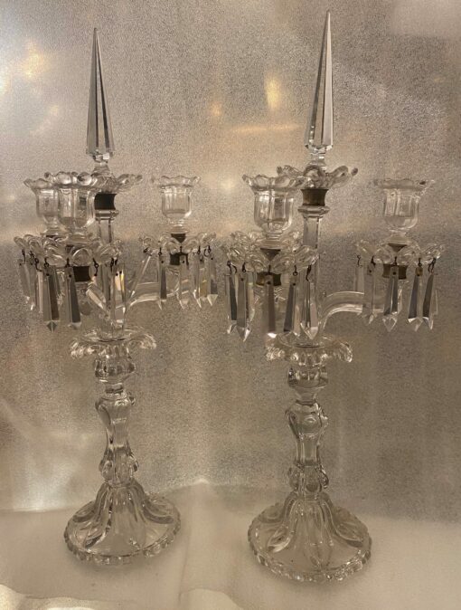 1950′ Pair of Candlesticks 3 Branches Pedestals Decorated With Stars BACCARAT