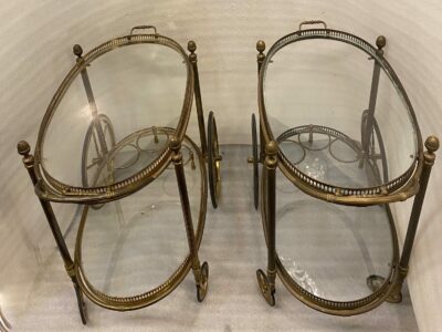 1970' Pair Of Rolling Bars Or Trolleys In Gilt Bronze Maison Bagués