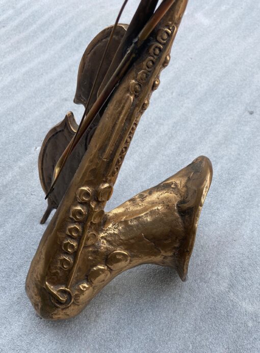 1970/80 Saxophone And Violin In Bronze, Sculpture Signed LOHE - Image 8
