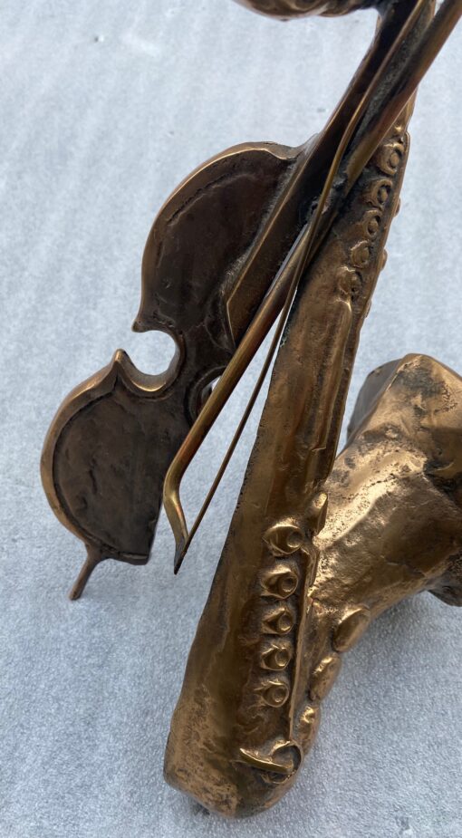 1970/80 Saxophone And Violin In Bronze, Sculpture Signed LOHE - Image 7
