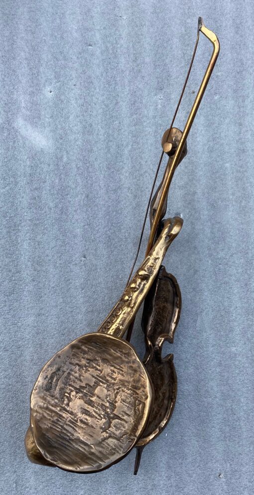 1970/80 Saxophone And Violin In Bronze, Sculpture Signed LOHE - Image 5
