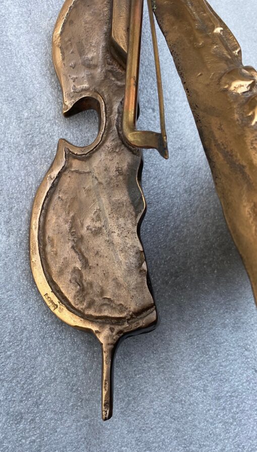 1970/80 Saxophone And Violin In Bronze, Sculpture Signed LOHE - Image 4