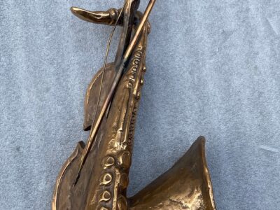 1970/80 Saxophone And Violin In Bronze, Sculpture Signed LOHE