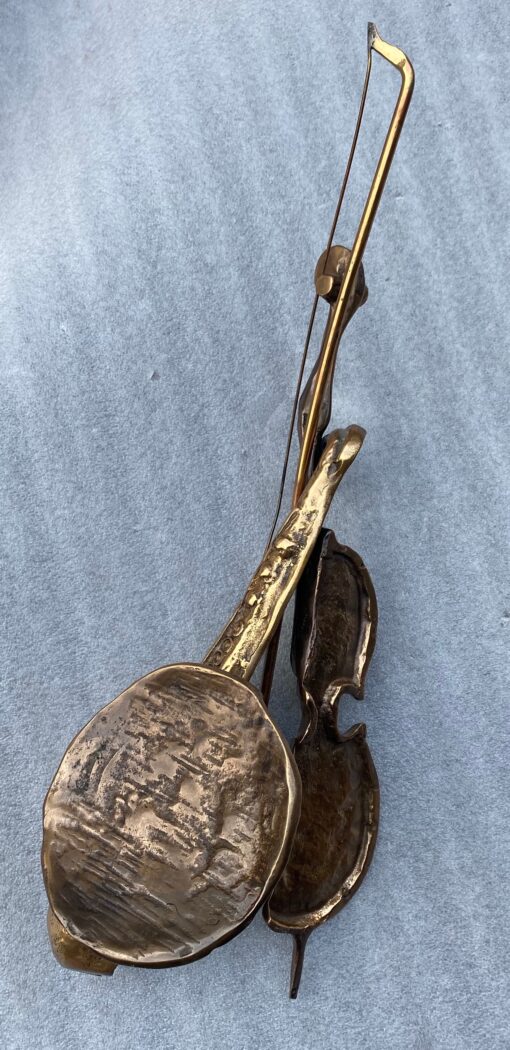 1970/80 Saxophone And Violin In Bronze, Sculpture Signed LOHE - Image 2