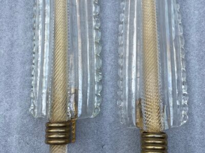 1950/70 Pair Of BAROVIER & TOSO Or Veronese Style Sconces For Arbus In Murano Crystal 46 x 14 cm