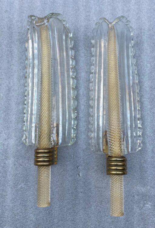 1950/70 Pair Of BAROVIER & TOSO Or Veronese Style Sconces For Arbus In Murano Crystal 46 x 14 cm