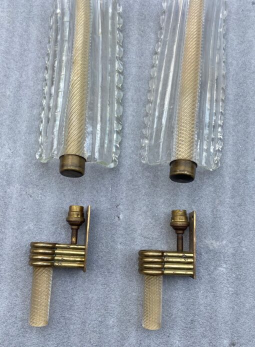 1950/70 Pair Of BAROVIER & TOSO Or Veronese Style Sconces For Arbus In Murano Crystal 46 x 14 cm - Image 5
