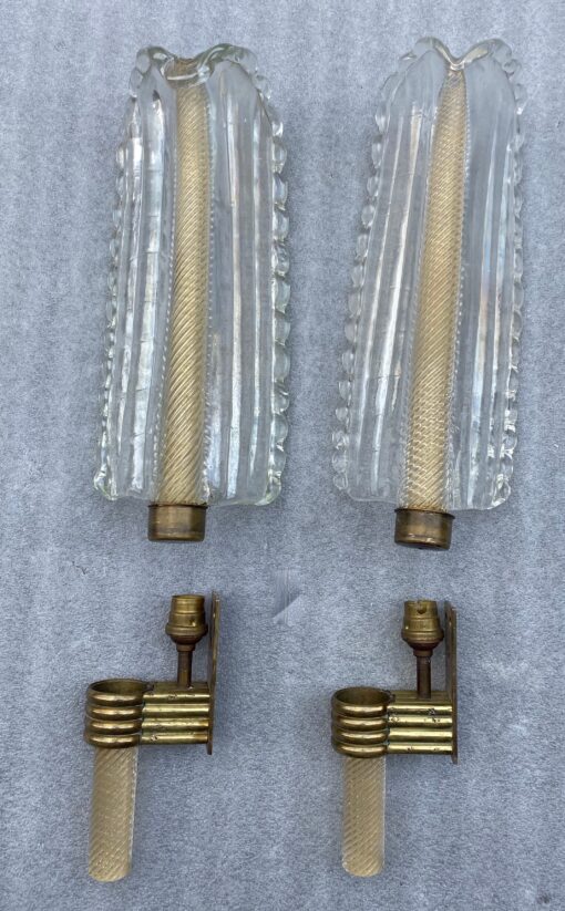 1950/70 Pair Of BAROVIER & TOSO Or Veronese Style Sconces For Arbus In Murano Crystal 46 x 14 cm - Image 4